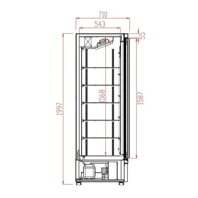 2-Door Glass Door Upright Freezer 1000L - Black