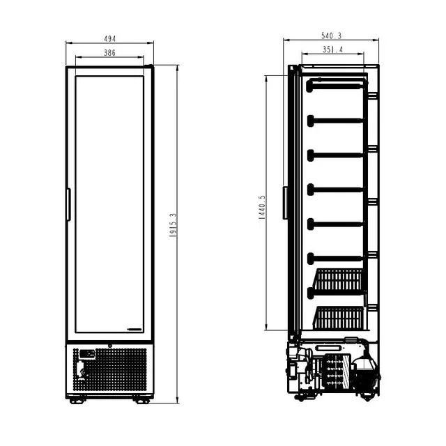 White Negative Temperature Refrigerated Cabinet 1 Glass Door 221 Liters