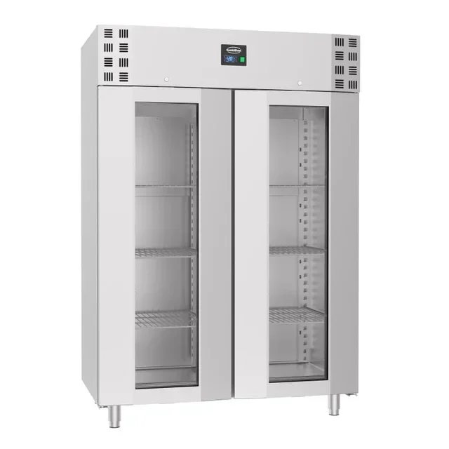 Stainless Steel Glass Door Upright Freezer 2 Doors 1400 Litres - Professional Refrigeration