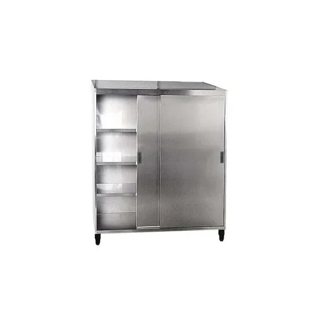 Armario de Almacenamiento Alto 2 Puertas Correderas sobre Ruedas Acero Inoxidable - Ancho 120 cm