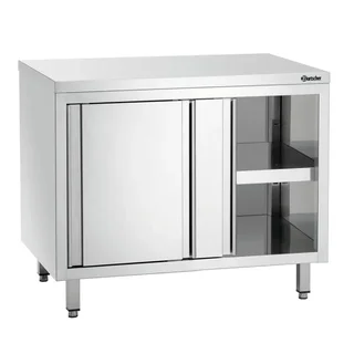 Stainless Steel Storage Cabinet with Sliding Doors and Internal Shelf - Width 1 Meter