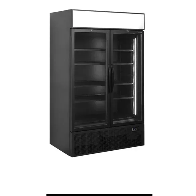 Black Refrigerated Cabinet 2 Glass Doors Canopy 645 Liters