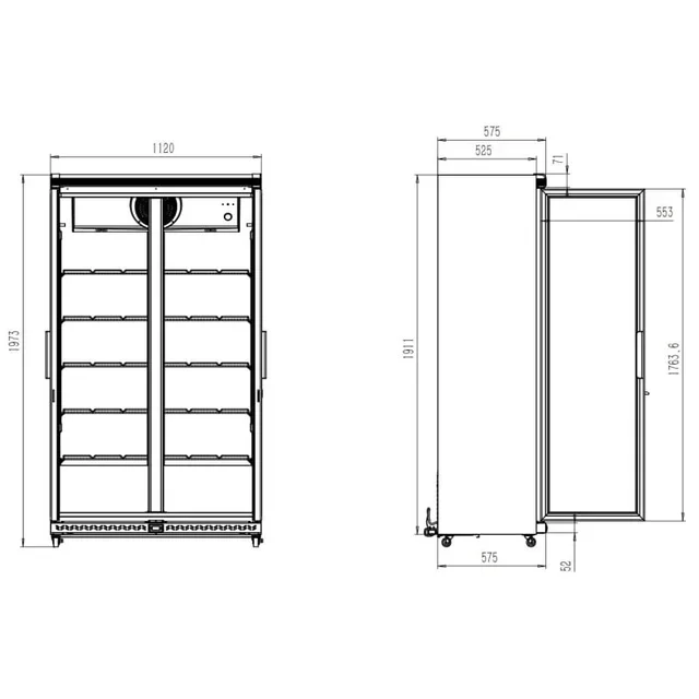 Double Glass Door Refrigerated Cabinet - 785 Liter Capacity