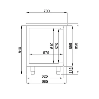 Doppeltürige Negativ-Kühltisch - Kapazität 281 Liter