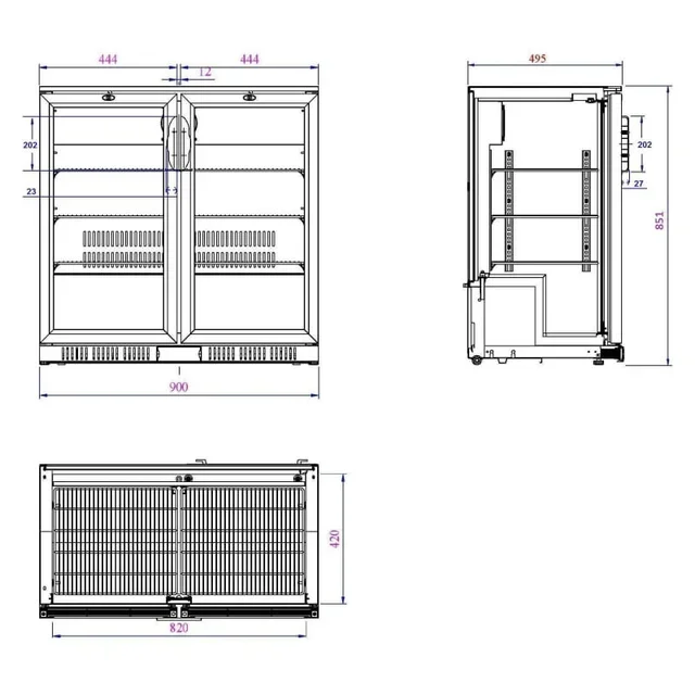Frigorífico de Barra Trasera 2 Puertas Batientes - Capacidad 198 Litros