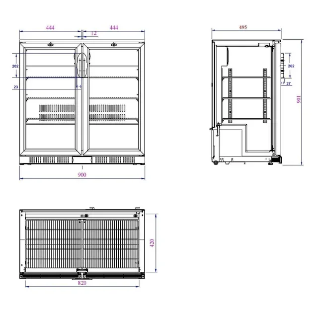 Frigorífico de Barra Trasera 2 Puertas de Cristal - Capacidad 208 Litros