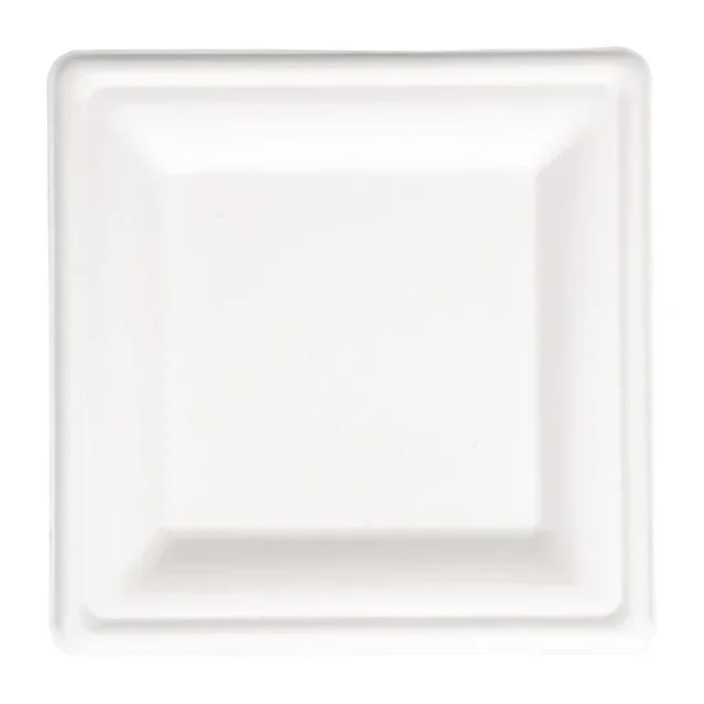 Platos Cuadrados de Bagazo de Caña de Azúcar 26 cm - 50 Piezas - Vajilla Desechable Ecológica y Biodegradable