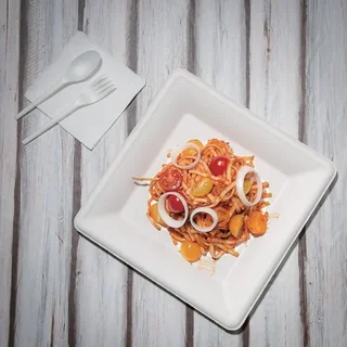 Platos Cuadrados de Bagazo de Caña de Azúcar 26 cm - 50 Piezas - Vajilla Desechable Ecológica y Biodegradable