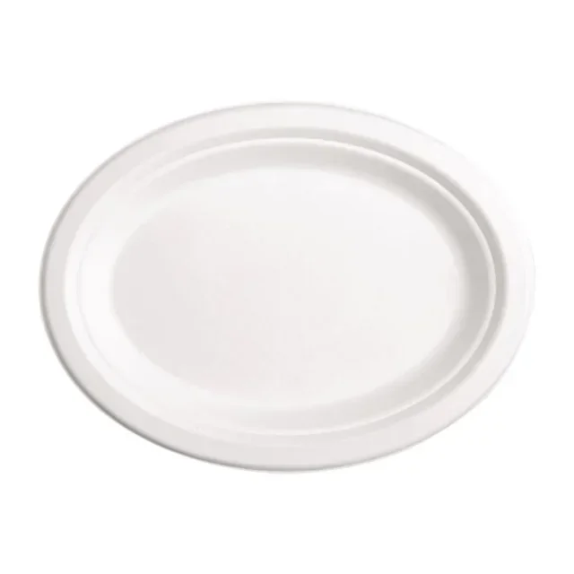 Ovale Bagasse Zuckerrohr Teller 19,8 cm - 50er Pack - Biologisch abbaubar