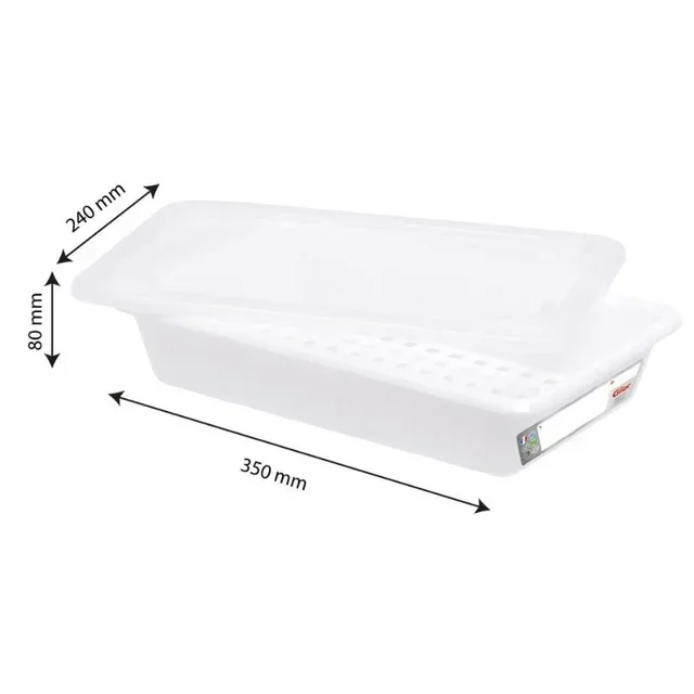 Rectangular Food Container 3 Liters with Lid and Draining Rack - HACCP Compliant - White Color