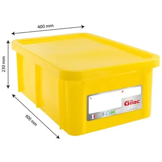 Bac Alimentaire Rectangulaire 35 Litres avec Couvercle Jaune Conforme HACCP