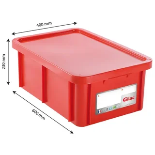 Recipiente Alimentario Rectangular 35 Litros con Tapa Roja - Conforme HACCP