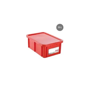 Recipiente Alimentario Rectangular 35 Litros con Tapa Roja - Conforme HACCP