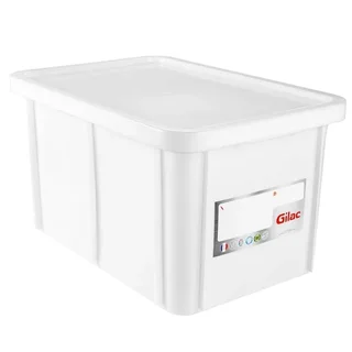 Recipiente Alimentario Rectangular 55 Litros + Tapa Blanca Conforme HACCP