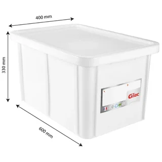 Recipiente Alimentario Rectangular 55 Litros + Tapa Blanca Conforme HACCP