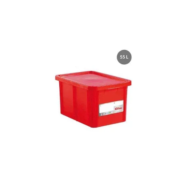 55 Litre Rectangular Food Container with Red HACCP-Compliant Lid