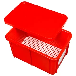 55 Litre Rectangular Food Container with Red HACCP-Compliant Lid