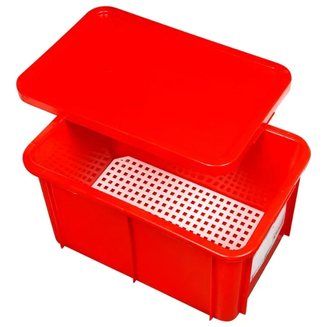 55 Litre Rectangular Food Container with Red HACCP-Compliant Lid