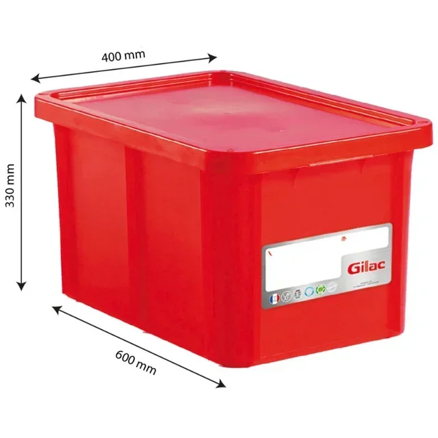 55 Litre Rectangular Food Container with Red HACCP-Compliant Lid
