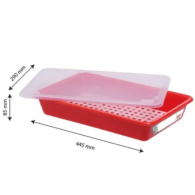 Deep Food Container with Lid and Drainage Grid - 5 Liters - Red Color - HACCP Compliant