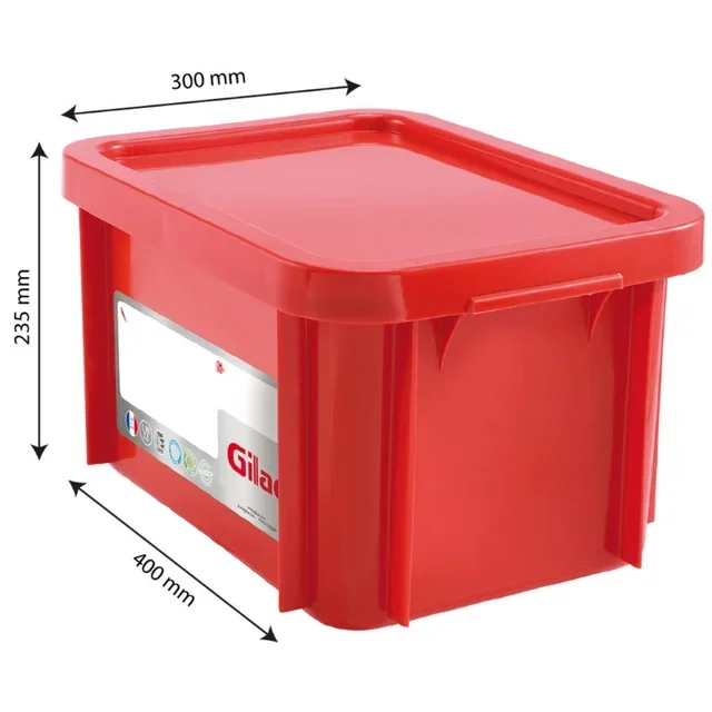 Rechteckiger Lebensmittelbehälter mit Deckel 15 Liter - Rot HACCP