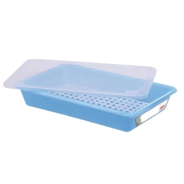 Rectangular Food Container with Lid and Drainage Grid - 8 Litres - Blue - HACCP Compliant