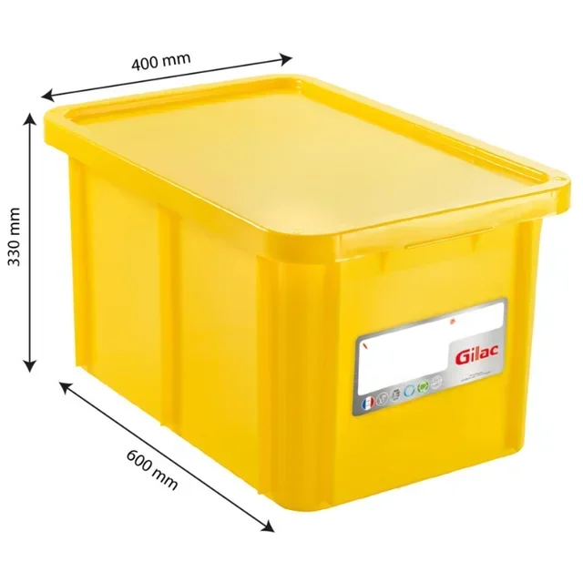 Rechteckige Aufbewahrungsbox 55 Liter mit gelbem Deckel - HACCP-konform