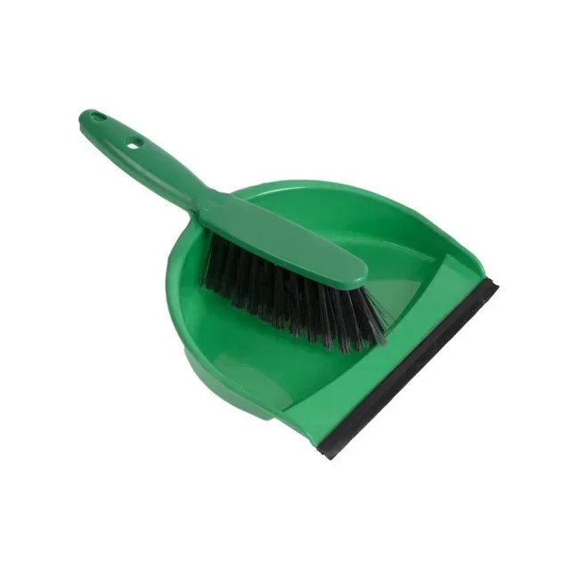 Soft Bristle Broom and Dustpan Set Green