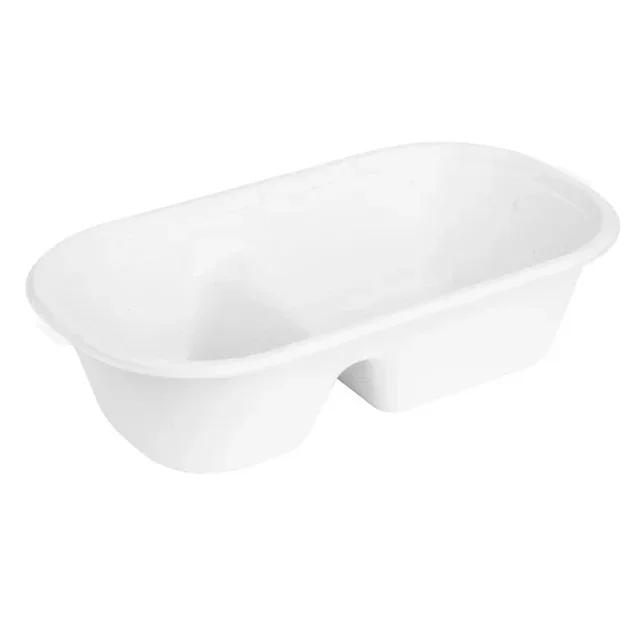 Barquette Ovale 2 Compartiments Bagasse 900ml - Lot de 100 unités