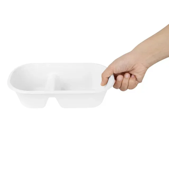 Barquette Ovale 2 Compartiments Bagasse 900ml - Lot de 100 unités