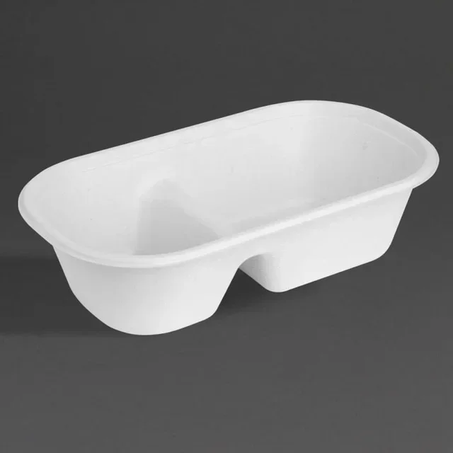 Barquette Ovale 2 Compartiments Bagasse 900ml - Lot de 100 unités