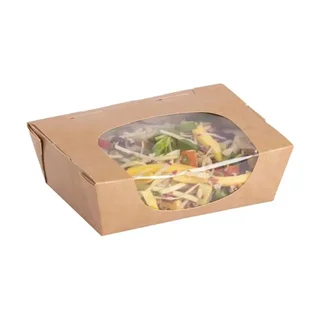 Embalagens Kraft para Salada com Janela Transparente - 825 ml - Pack de 200 - Recicláveis