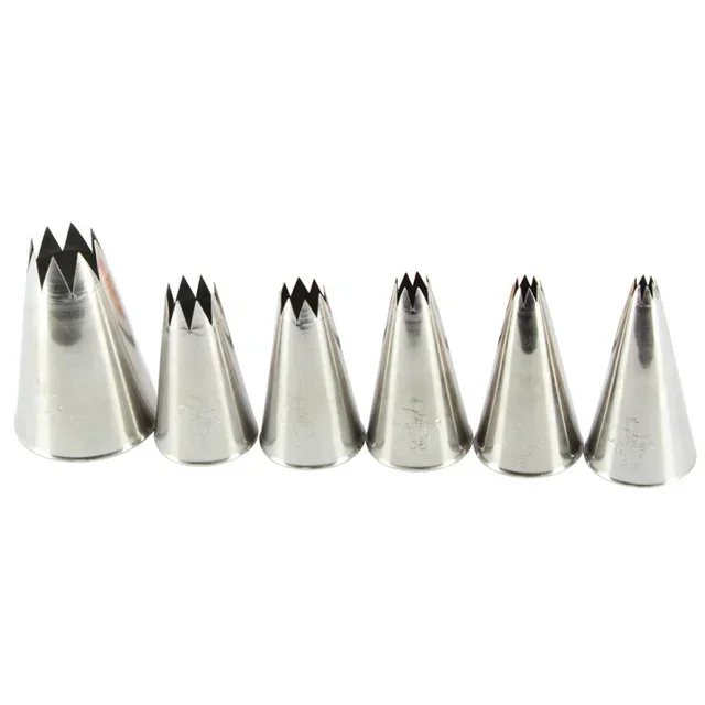 Box of 6 Stainless Steel Star Nozzles - A8, B8, C8, D8, E8 and F8