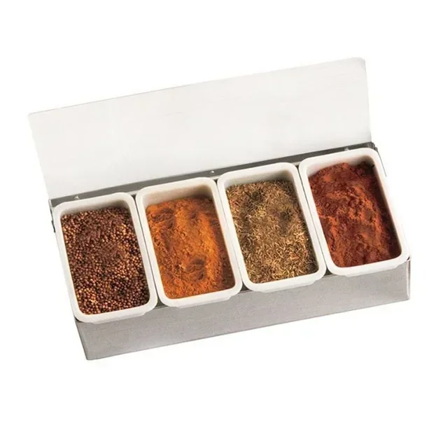 Stainless Steel Spice Storage Box - 4 Stackable Compartments