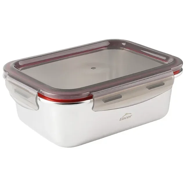 Stainless Steel Food Container with Plastic Lid Ecoinox 800ml - Pack of 3