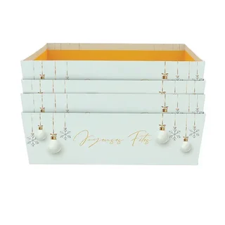 Square Stackable Storage Box Christmas Pattern White 33 x 33 cm