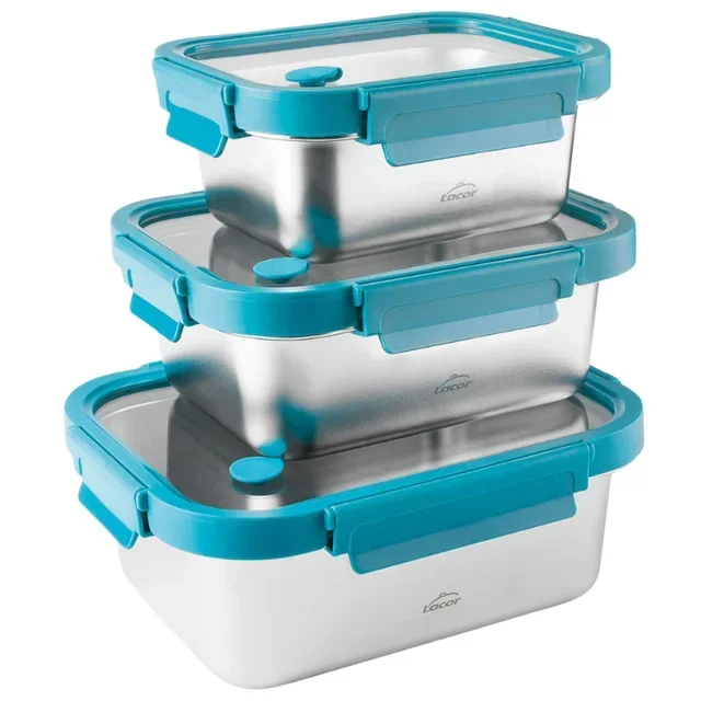 Stainless Steel Storage Box with Transparent Glass Lid Etern - Set of 3