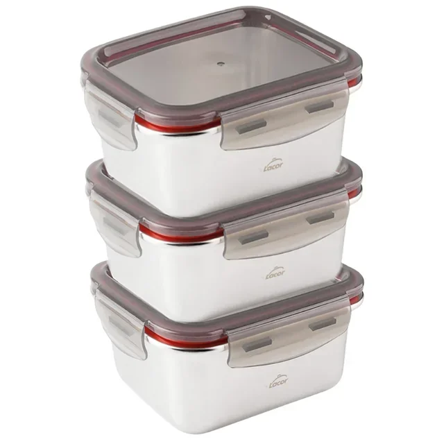 Ecoinox Edelstahl Vorratsdose 260 ml mit Polypropylen Deckel - 3er Pack