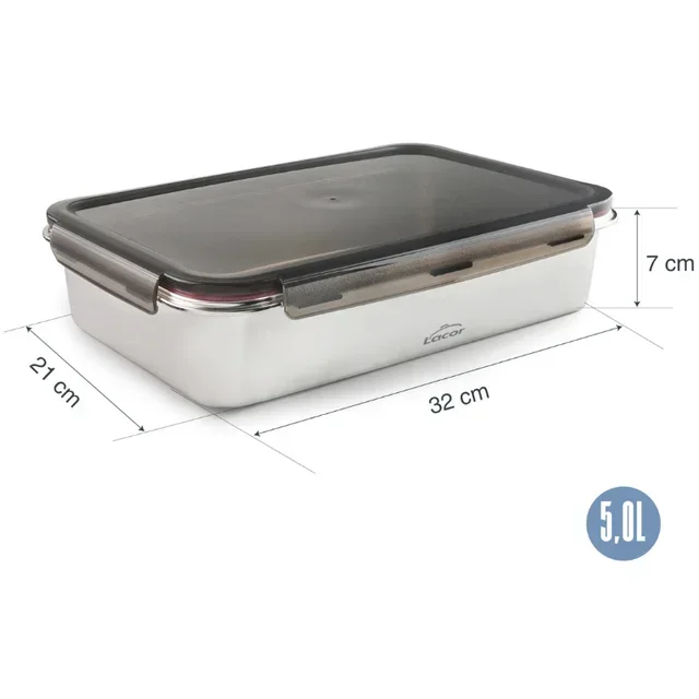 Caixa de Conservação Retangular em Aço Inoxidável com Tampa de Polipropileno EcoInox Pro - Capacidade 5 Litros