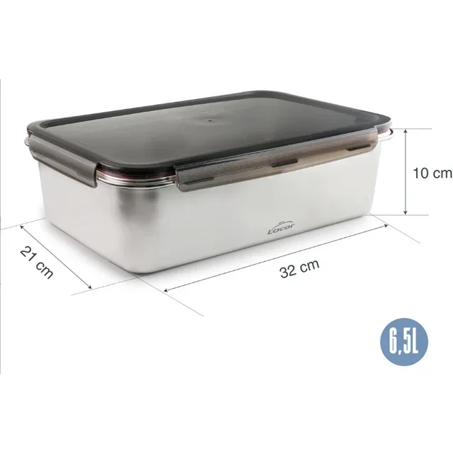 Stainless Steel Rectangular Food Container with Polypropylene Lid EcoInox Pro - 6.5 Litres