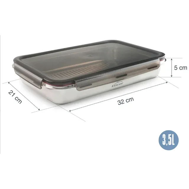 Rectangular Stainless Steel Storage Container 3.5 L with PP Lid - EcoInox Pro Range