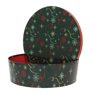 Round Stackable Storage Box Green Christmas Decoration Diameter 33 cm