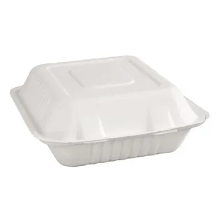 Boîtes à Charnière Compostables en Bagasse 223 mm - Pack de 200 avec Couvercle Intégré