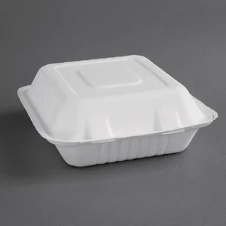 Boîtes à Charnière Compostables en Bagasse 223 mm - Pack de 200 avec Couvercle Intégré