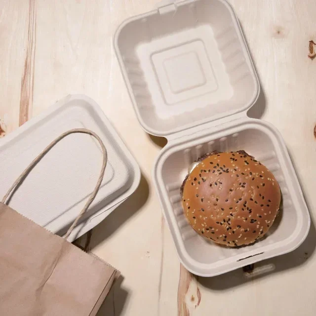 Eco-Friendly Hamburger Boxes in Natural Bagasse 15.2 cm - Pack of 500