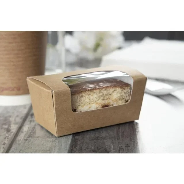 Kraft Cake Boxes Rectangular with Clear Window - Pack of 500 - Compostable