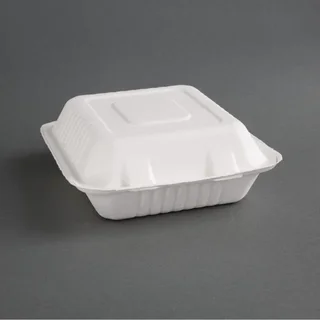 Boîtes Repas 3 Compartiments Bagasse 201 mm avec Couvercle Charnière - Lot 200 unités Écologiques