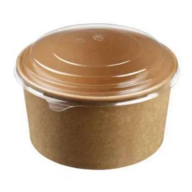 Kraft Salatschüssel mit Transparentem Deckel - 1000 ml - Durchmesser 149 mm - Packung mit 25 Stück