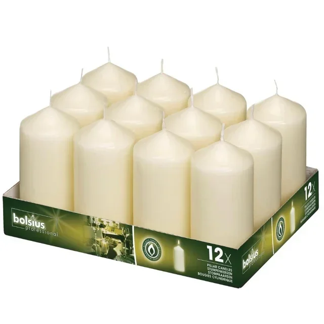 Bougies Pilier Ivoire 12 cm - Set de 12 Unités