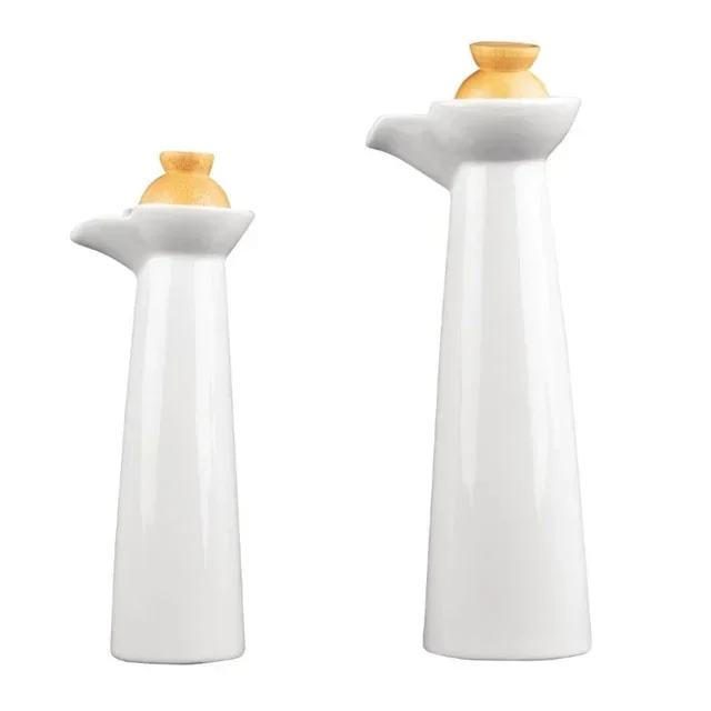 Bottiglia per Olio e Aceto Bianca con Supporto in Legno e Tappi